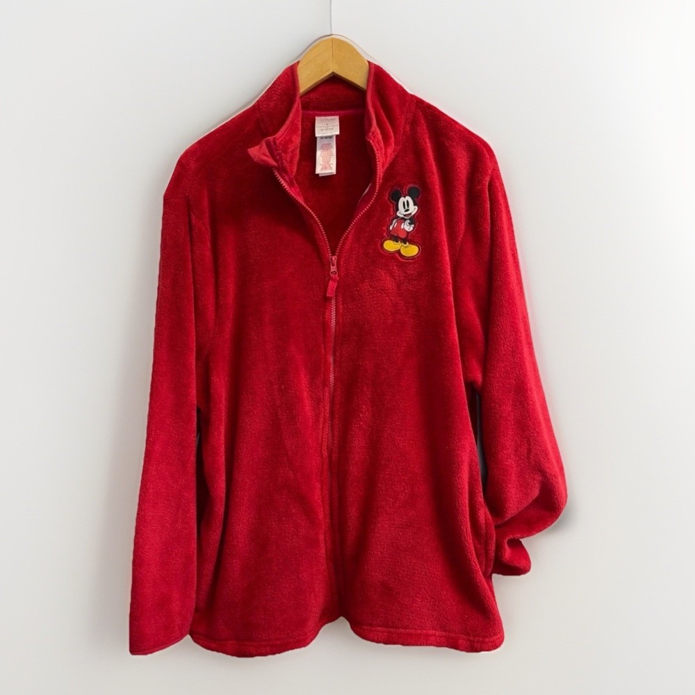 Vintage Disney Store Women's Size M Red Mickey Mouse Full Zip Fuzzy Jacket